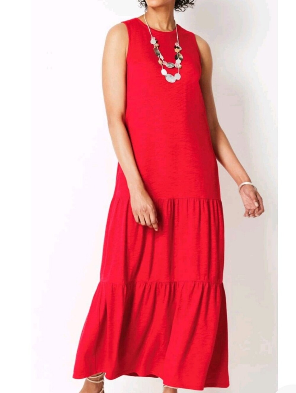 J. Jill Tiered Knit Maxi Dress In Geranium Red